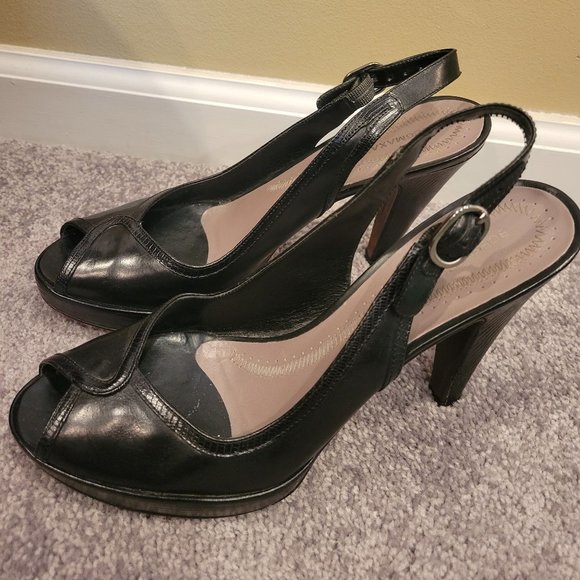 BCBGMaxAzria Black Leather Heels, size 8B/38 - Picture 1 of 6